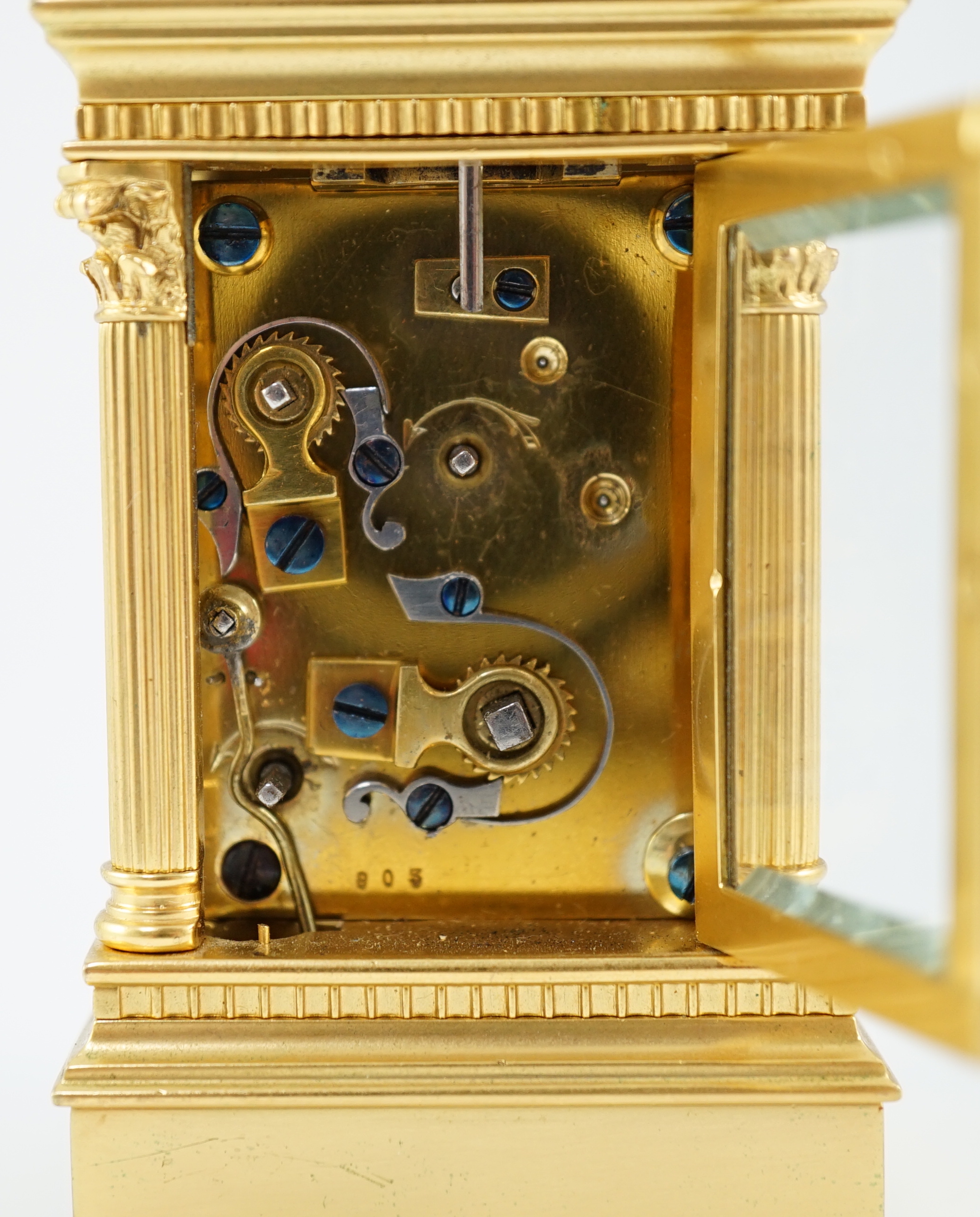 Le Roy & Fils, Palais Royal, Paris. A late 19th century French miniature hour repeating carriage alarm clock